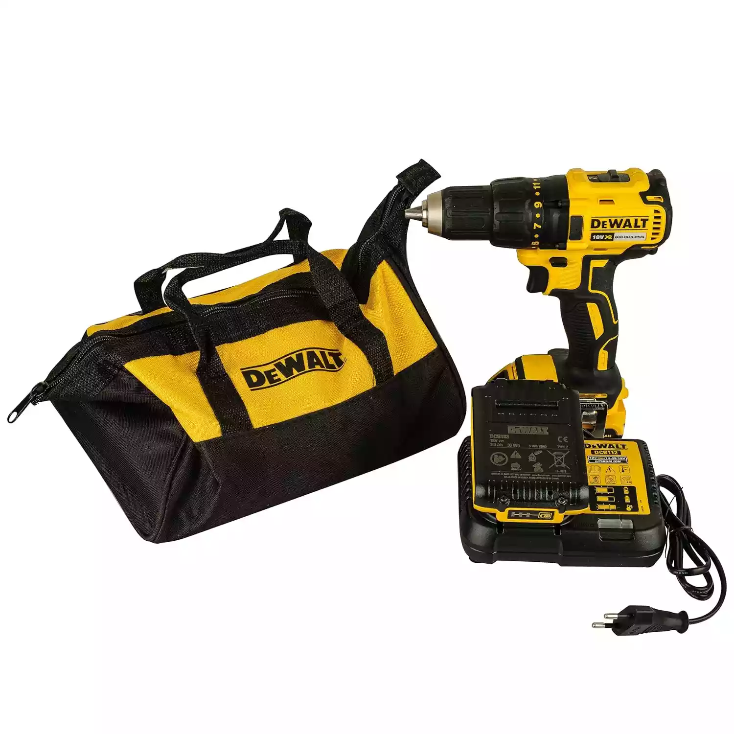 61 DEWALT DCD7771D2-IN 18V 13mm Cordless Compact Brushless Drill Machine Driver with 2x2.0Ah Li-ion batteries, Yellow - Image 1